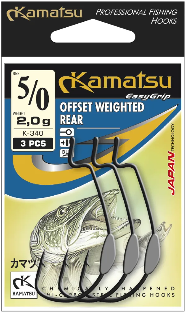 KAMATSU Kamatsu Offset Weighted Rear 1/0 Black Nickel Ringed 0.9g
