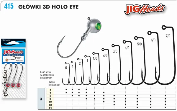 KAMATSU 3D Holo Green Eye Jig Head 1 8g